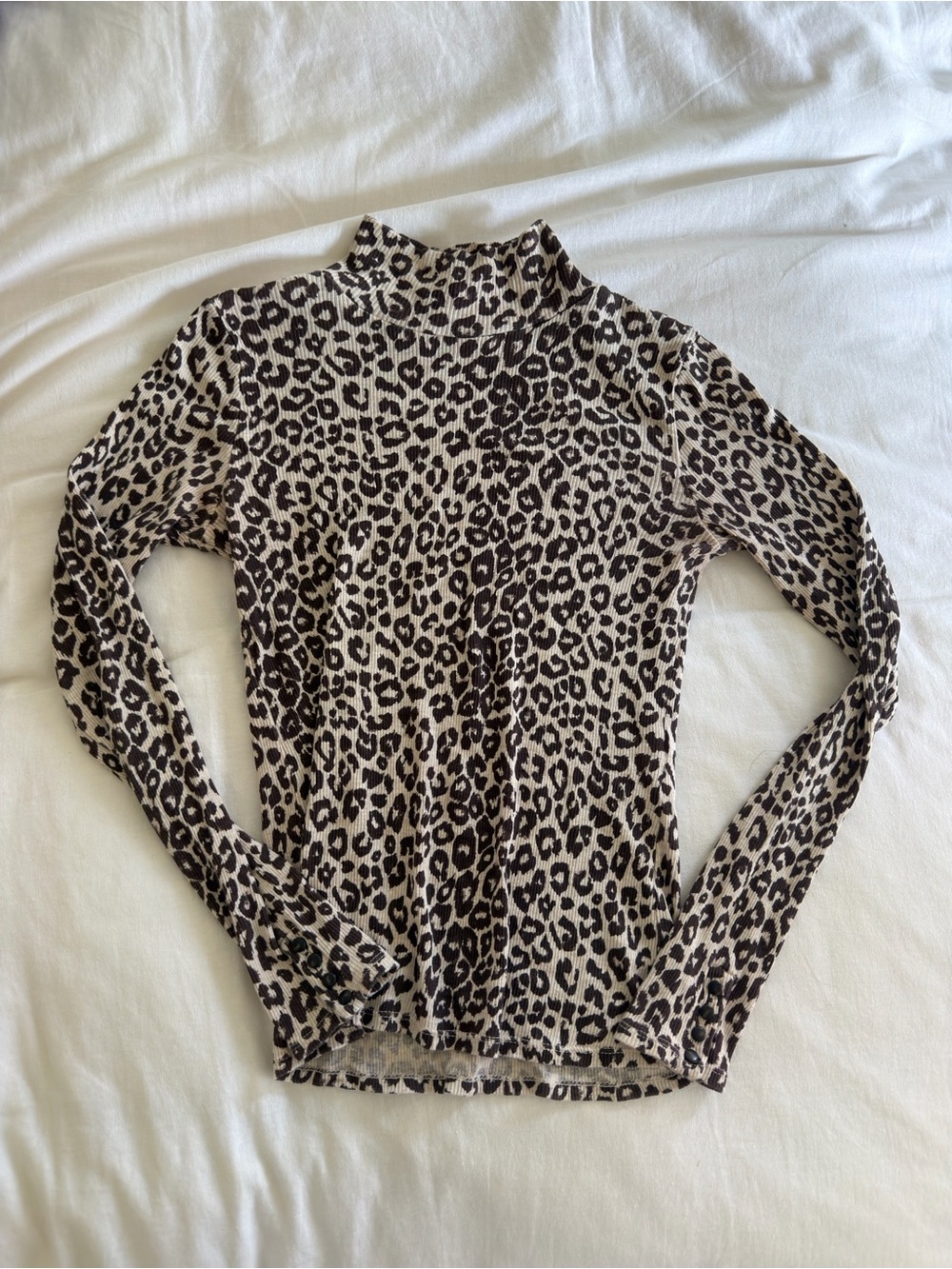 Sezane Leopard Print Mock Neck Long Sleeve Top - Brown & Cream